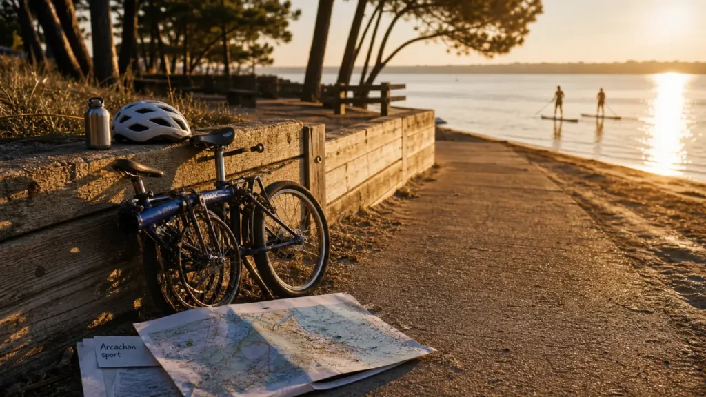 Arcachon sport evasion : vélo et paddle sur le Bassin au coucher du soleil