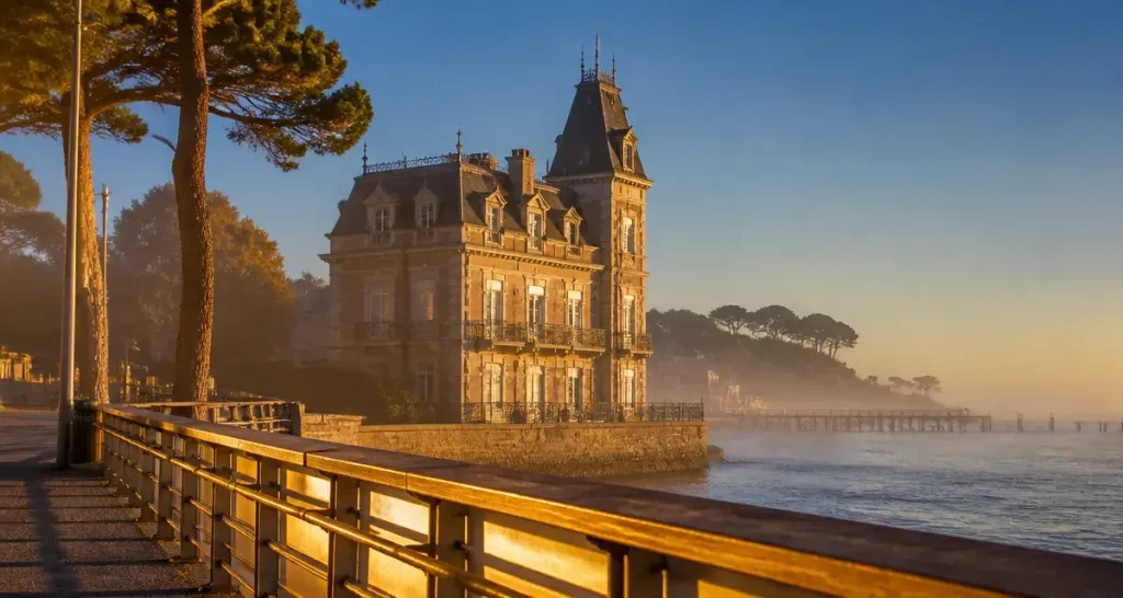 Chateau a visiter arcachon : Château Deganne à Arcachon au coucher du soleil