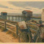 Domaine d ares : vélo près des cabanes ostréicoles sur pilotis