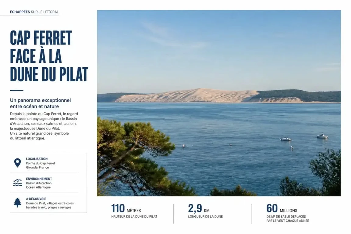 Vue sur la Dune du Pilat depuis la pointe lors d'un séjour au Cap Ferret