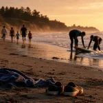 Plages oceanes bassin d arcachon : surfeurs près de l’écume, dunes