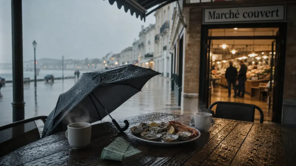 Que visiter à Arcachon quand il pleut : marché couvert sous la pluie