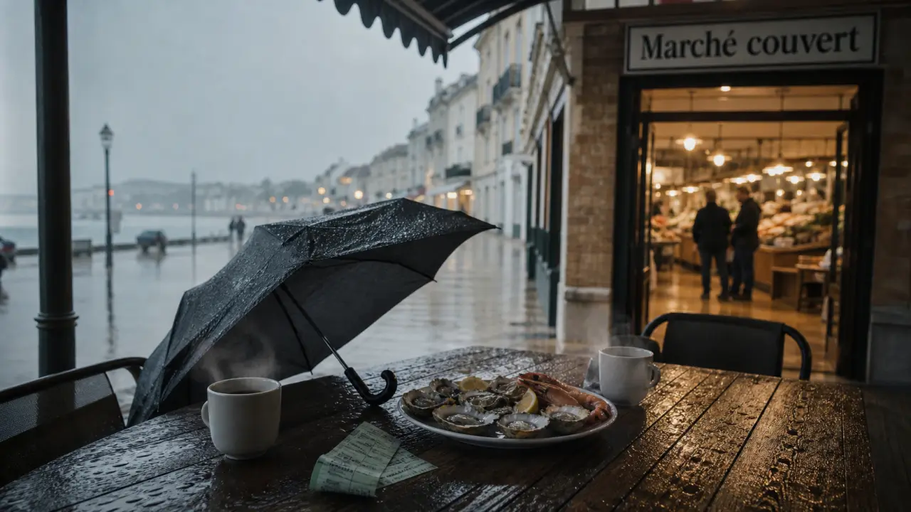 Que visiter à Arcachon quand il pleut : marché couvert sous la pluie