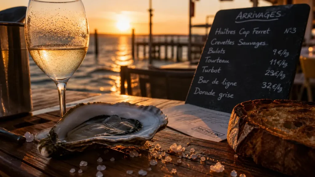 Restaurants arcachon michelin : huître, vin blanc et terrasse front de mer