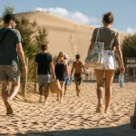 Tarif escalier dune du pilat : accès gratuit, marcheurs sur le chemin de sable